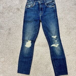 Mother Denim High Waisted Looker Ankle Fray Distressed Blue Denim Jeans size 25
